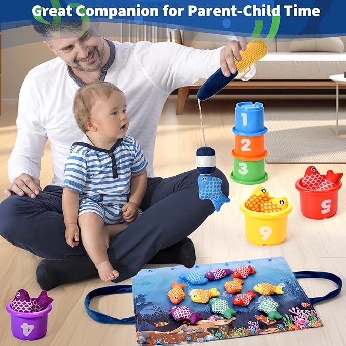 Montessori Toys for 1 Year Old,20PCS Baby's Sensory Toy First Fishing Toy Set for 1-3 Boy Girl Birthday Gift,Educational Learning Toys Stacking Cups Number Counting, Color Sorting for 12-18 Month Baby