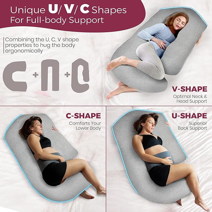 PILLANI Pregnancy Pillows for Sleeping - V C U Shaped 57inch Full Body Pillow with Removable Washable Cover, Cooling Maternity Pillow for Pregnant Women, Support for Back Belly Legs Hip