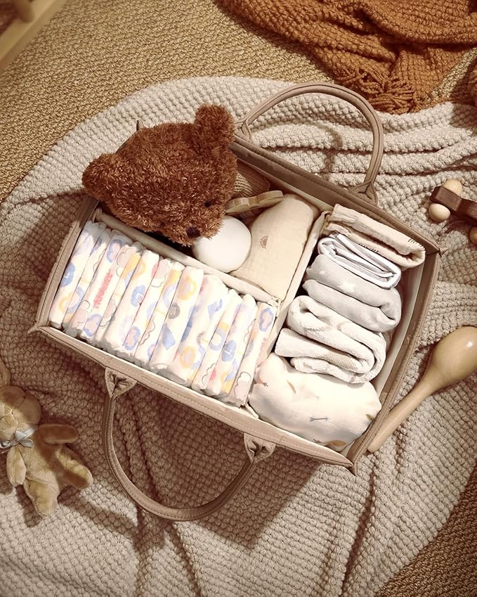 Blissful Diary Baby Diaper Caddy Organizer, Stylish Storage Basket for Newborn Essentials and Diaper Station, Gift for Baby Shower and Registry Must-Have, Mocha Brown
