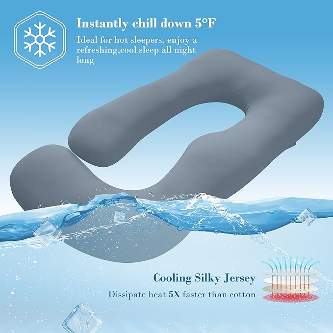 Cute Castle Cooling Cover Pregnancy Pillows, Soft U-Shape Maternity Pillow with Removable Cover - Full Body Pillows for Adults Sleeping - Pregnancy Must Haves - Jumbo 57 Inch - Grey