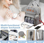 Diaper Bag Backpack, Large Diaper Bag with Changing Station, Baby Bag, New Mom Gifts, Lightweight Waterproof Unisex Diaper Bag with Insulated Pockets and USB Charging Port, Grey