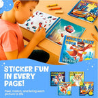BulbaCraft 4Pcs Sticker Paint Books for Boys - Sticker Books by Number with Superheroes, Trucks, Animals and Space - Coloring Activity for Kids