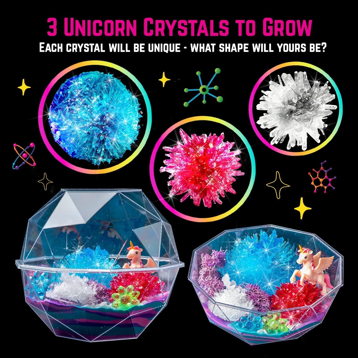Original Stationery Unicorn Crystal Growing Kit - 6.3 in x 5.8 in Multicolor Terrarium - 18-Piece STEM Science & Craft Kit for Kids 7+ & Grow Crystals with Flower Charms & Magic Rocks