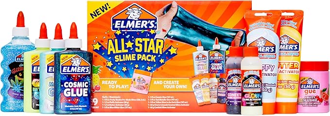 Elmer’s All-Star Slime Kit, Includes Liquid Glue, Slime Activator, and Premade Slime, 9 Count