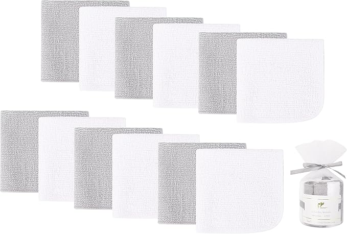 12 Pack Baby Washcloths 100% Cotton - Small Terry Wash Cloths 8" x 8" Soft Face Washcloth for Hand Body Sensitive Skin Thin Absorbent Wipes for Newborns Infant