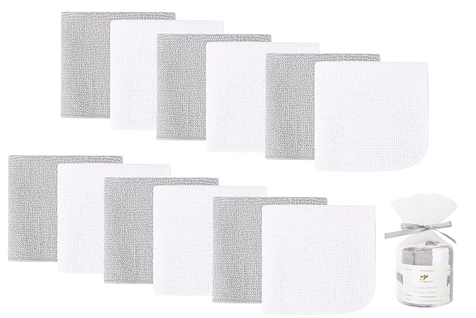 12 Pack Baby Washcloths 100% Cotton - Small Terry Wash Cloths 7.8" x 7.8" Soft Face Washcloth for Hand Body Sensitive Skin Thin Absorbent Wipes for Newborns Infant