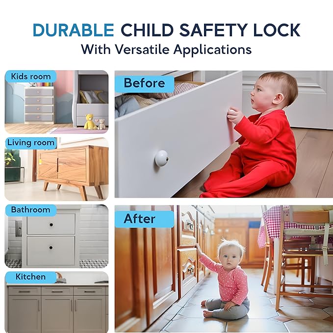 Pack of 36 Magnetic Cabinet Locks for Child Safety with 9 Keys, 3M Adhesive Easy Installation, Baby Proofing Magnetic Locks for Cabinets and Drawers (36 Locks + 9 Keys)