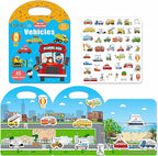 Reusable Sticker Books for Toddlers 1-3, Jelly Sticker Books for Kids 2-4, Vehicle Stickers for Kids