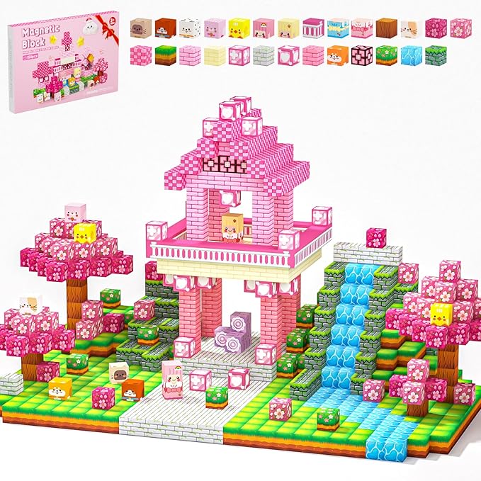 Magnetic Building Blocks, STEM Toys Educational Magnet Cubes for Kids Ages 4-12 (Pink Castle-150pcs)