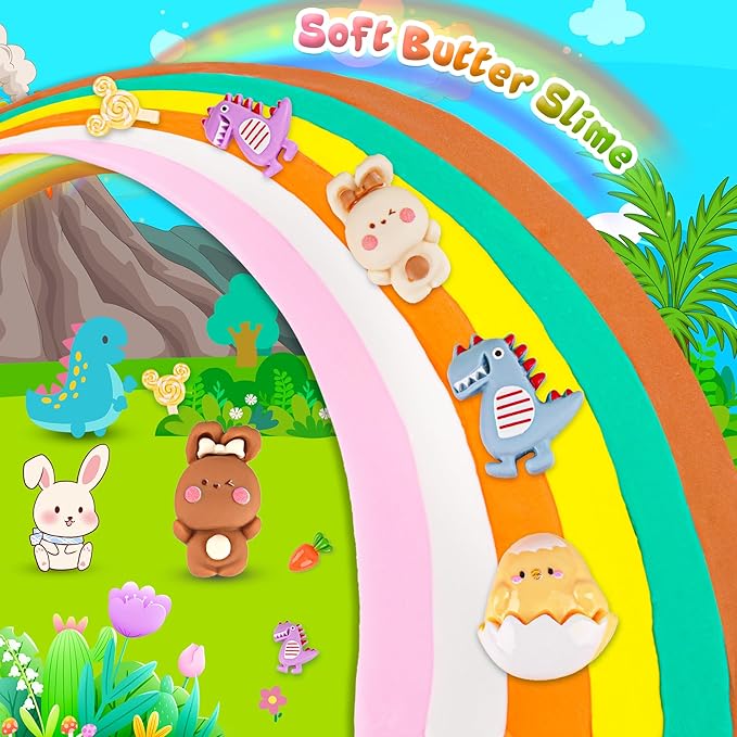 LAWOHO Butter Slime Kit Easter Basket Stuffers - 6 Prefilled Easter Eggs with Butter Slime & Cute Slimes Add-ins, Soft & Non Stick Fluffy Slimes for Birthday Party Favors for Girls & Boys Egg Fillers