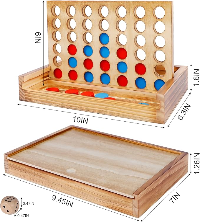 Glintoper Shut The Box & 4 in a Row Tables Game Set, Classic Wood Dice Game with Numbers & Line Up 4 Game for Kids Family, Living Room Rustic Coffee Table Decor, Travel Game Strategy Board Games