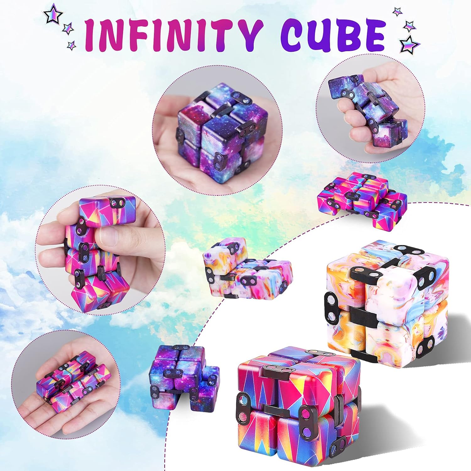 4 Packs Infinity Cube Toy Stress Relieving Game for Kids and Adults,Cute Mini Unique Gadget Anxiety Relief Kill Time Magic Puzzle Flip ADD, ADHD, Killing