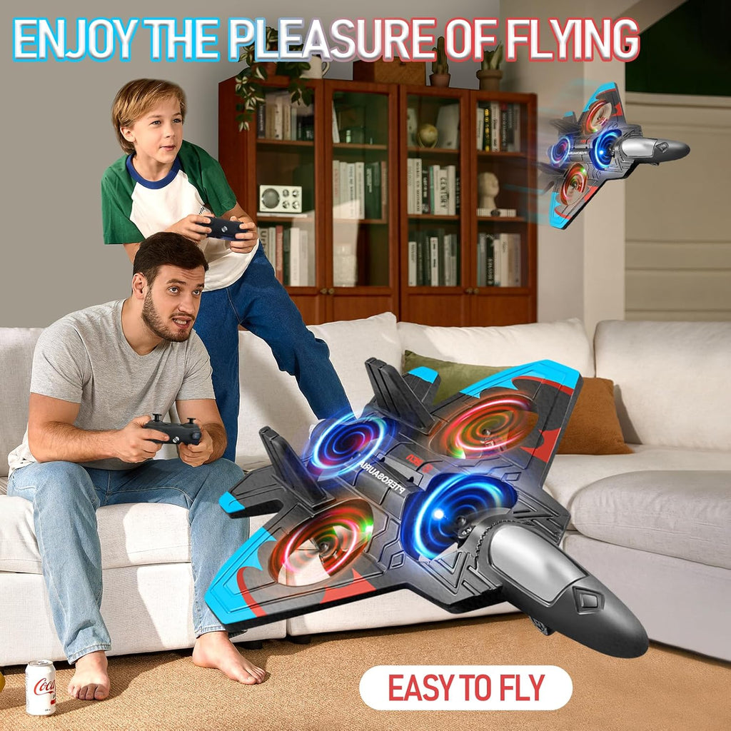 V32 Foam Remote Control Airplanes, 2.4Ghz 4CH RC Planes for Kids, RC Fighter Jet Toys with LED Light, 360° Flip, Auto Hover, Easy to Fly Remote Control Aircraft Toy Gift for Kids and Beginner