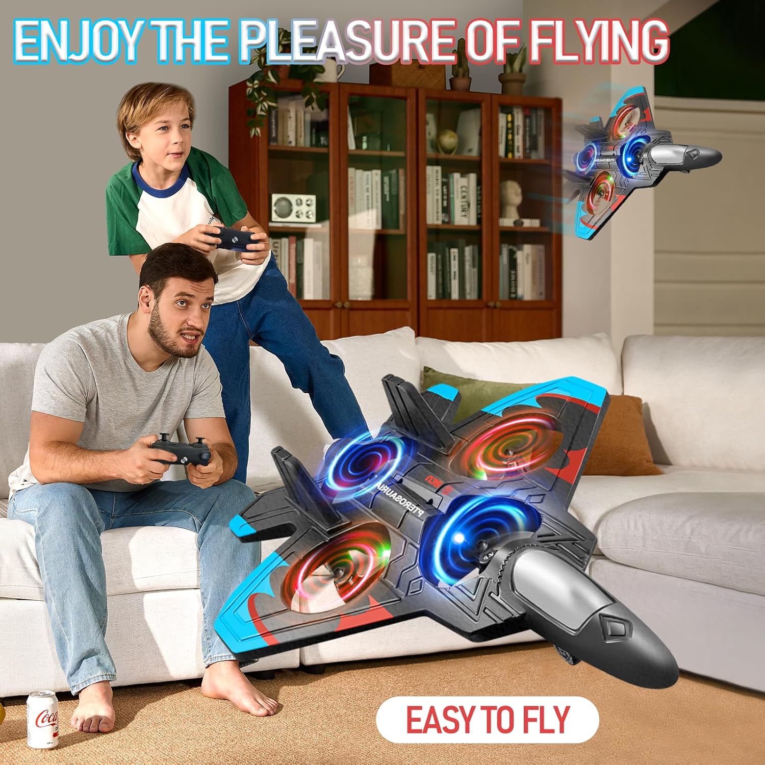 V32 Foam Remote Control Airplanes, 2.4Ghz 4CH RC Planes for Kids, RC Fighter Jet Toys with LED Light, 360° Flip, Auto Hover, Easy to Fly Remote Control Aircraft Toy Gift for Kids and Beginner