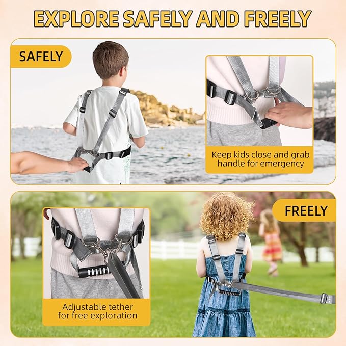 2025 New Safety Walking Harness for Big Kids (6-12yrs) with Autism Special Needs ADHD, Anti-Elopement Vest Harness with Grab Handle and Light Reflector, Adjustable Leash for Autistic, Active Child