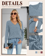 3 Pack Women's Maternity Nursing Tops, V Neck Breastfeeding Sweaters Long Sleeve Hidden Zipper Shirts