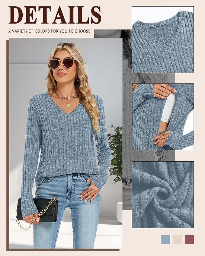 3 Pack Women's Maternity Nursing Tops, V Neck Breastfeeding Sweaters Long Sleeve Hidden Zipper Shirts