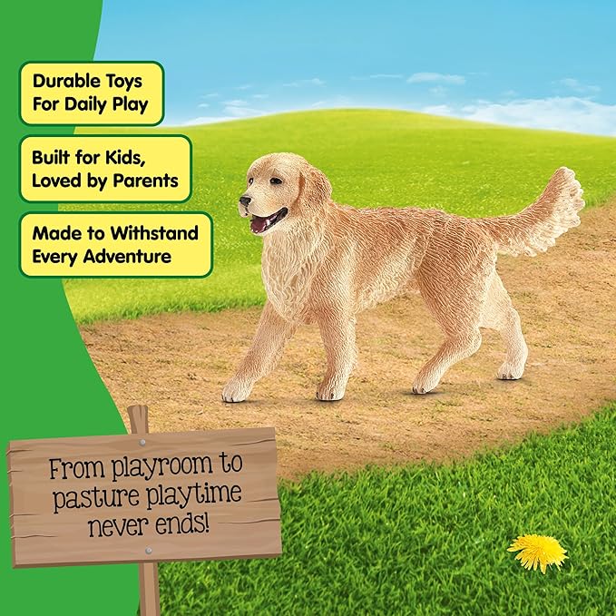 Schleich Farm World, Farm Animal Toys for Kids and Toddlers, Golden Retriever Toy Dog Figurine, Ages 3+
