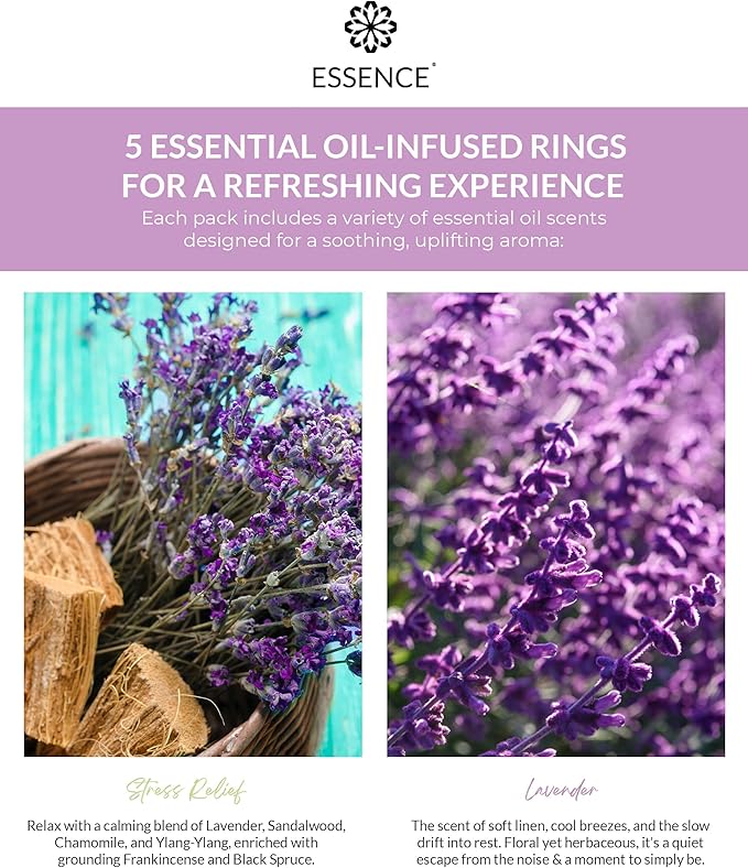 Essence Nasal Diffuser Calming Bundle – Aromatherapy Essential Oil Silicone Nose Rings for Stress & Sleep Support – Wearable Lavender & Stress Relief Blends for Relaxation & Nighttime Use