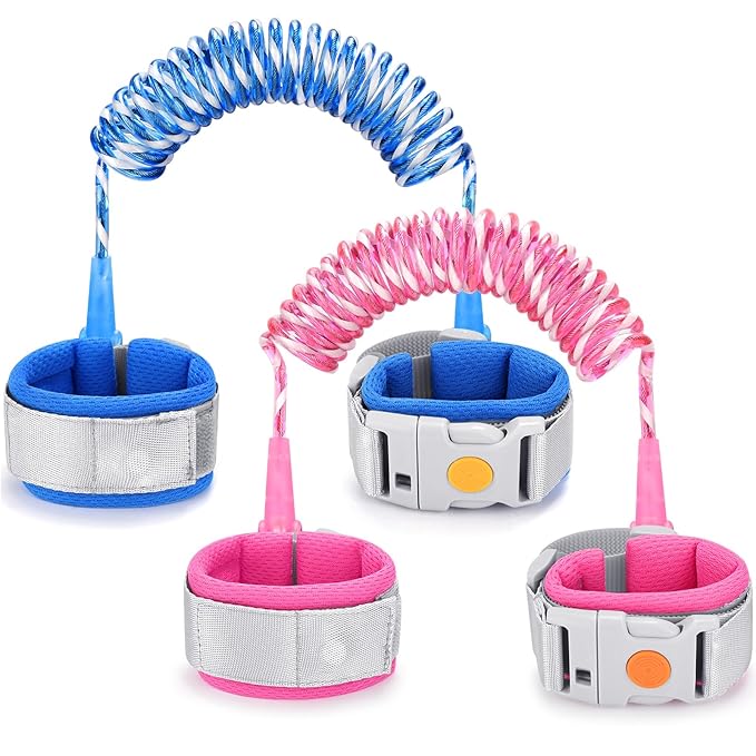 Accmor Anti Lost Wrist Link with Induction Lock, 2 Packs Upgraded Toddler Leash, Reflective Kids Wrist Leash for Baby, Magnetic Unlock Child Walking Wristband Leash for Boys Girls (Rose + Dark Blue)