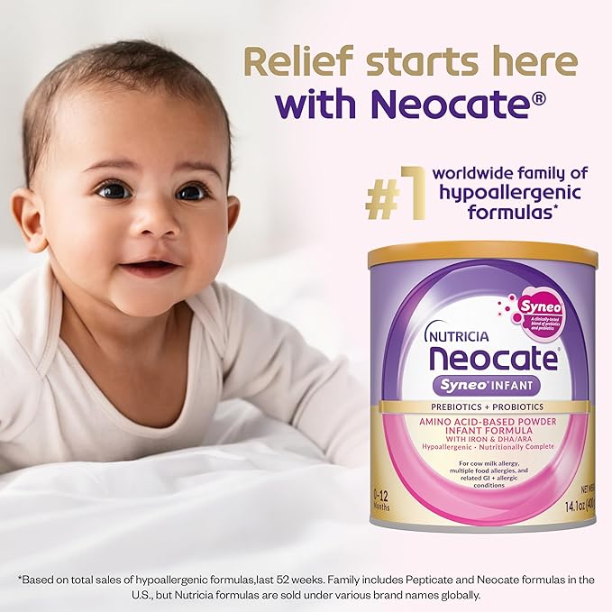 Neocate Syneo Infant - Hypoallergenic, Dairy-Free, Amino Acid-Based Baby Formula with Prebiotic Fiber, Probiotics & DHA/ARA - Food Allergy-Friendly Formula - 14.1 oz (Pack of 1)