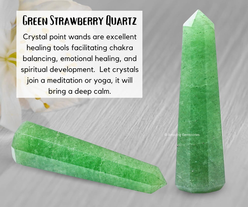 Amazing Gemstone Green Strawberry Quartz Crystal Towers - Natural Healing Crystal Point Obelisk for Reiki Healing and Crystal Grid (3 Inch)