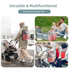 Diaper Bag Backpack with Changing Station, Large Diaper Bag, Baby Bag, Multifunctional Diaper Bag, Pinkgray