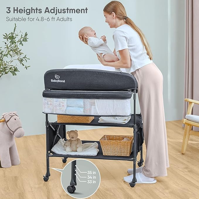 BabyBond Portable Baby Changing Table, Foldable Changing Table Dresser Waterproof Diaper Changing Table Height Adjustable Changing Station for Infant and Newborn(Grey)