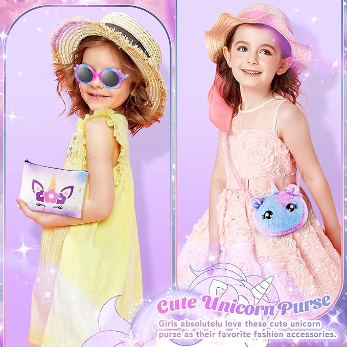 Unicorns Gifts for Girls Kids Toys 3 4 5 6 7 8 9 10 Years Old with LCD Writing Tablet/Glowing Blanket/Unicorn Bracelet/Eye Mask/Crossbody Bag/ 12PCS Purple Teen Girl Birthday Christmas Unicorn Toy