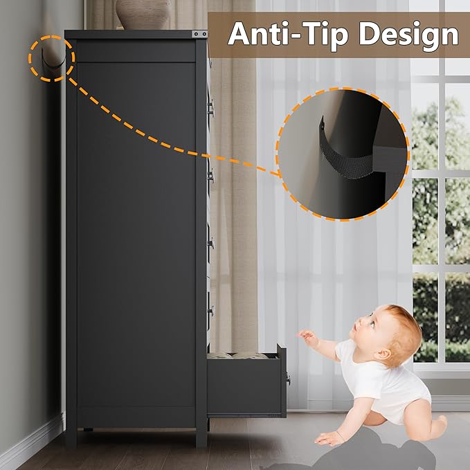 Tall 5-Drawer Dresser, Modern Wooden Storage Chest of Drawers, Dresser TV Stand, Wood Drawer Organizer with Metal Handles for Bedroom, Living Room, Hallway