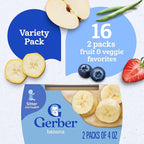 Gerber Purees 2nd Foods Veggie & Fruit Variety Pack, 8 Ounces, Box of 16 (Packaging May Vary)