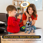 Top Race Robot Dog Toy - Interactive Fun and Educational STEM Remote Control Robot Toy for Kids - Dances, Sits, Stands, Barks, Walks - Rechargeable - Plastic Pet Robot - Dark Grey
