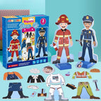 Atoylink Wooden Magnetic Dress up Dolls Pretend Play Set 40+ Pcs Occupations Community Helpers Matching Games Fridge Magnets for Toddlers Preschool Learning Toys Boys Birthday Gifts
