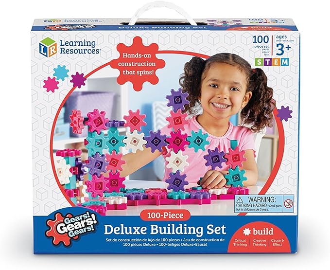 Learning Resources Gears! Gears! Gears! Deluxe Building Set Pink - 100 Pieces, Ages 3+ STEM Toys, Gears for Kids, Preschool Building Sets