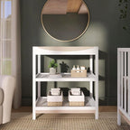 Dream On Me Emerson Baby Changing Table – Compact Modern Changing Station with 2 Open Shelves, New Zealand Pinewood, Easy-to-Clean Non-Toxic Finish, Space-Saving Nursery Storage – Vintage White Oak