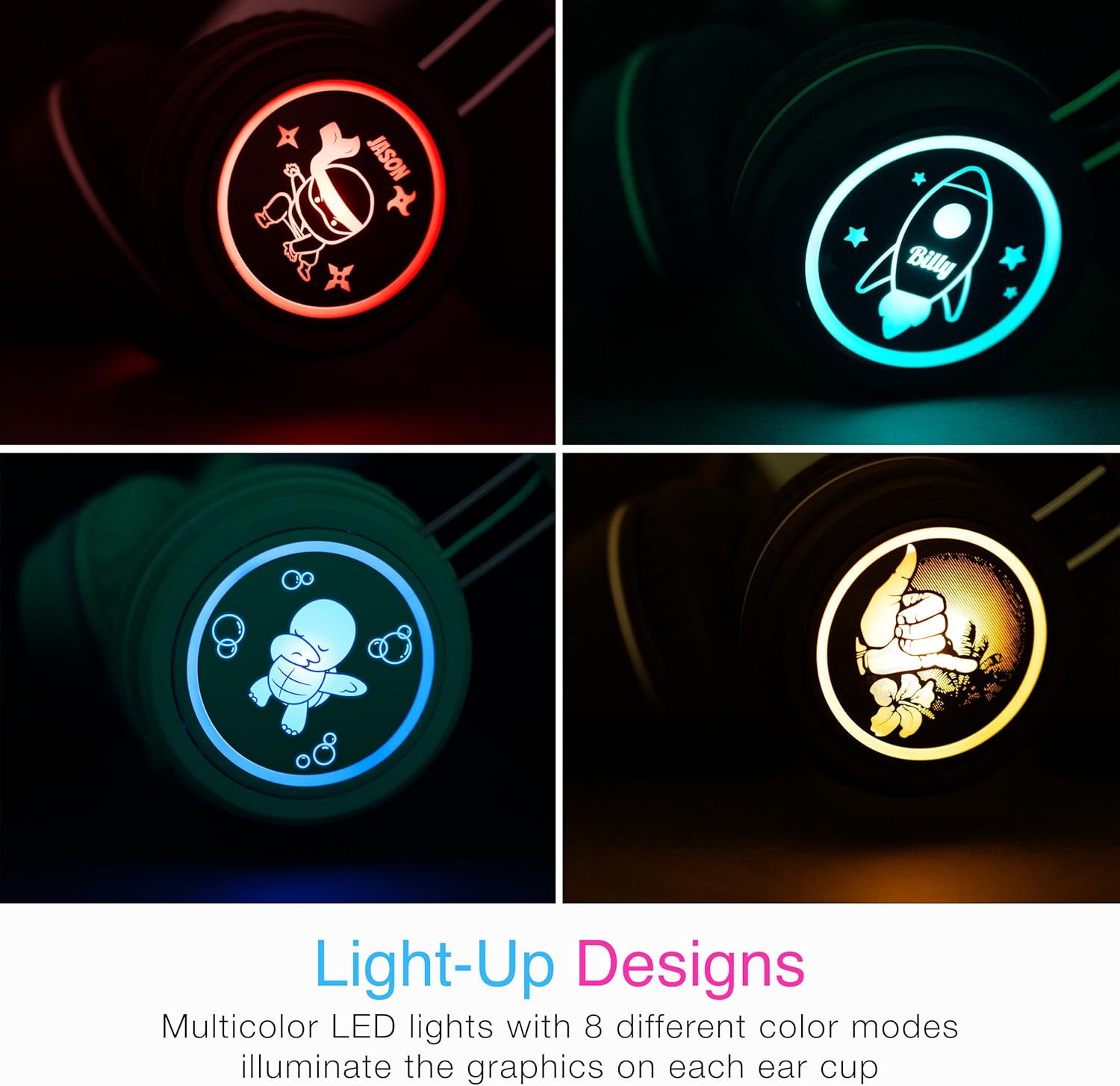 MEE audio KidJamz KJ55BT Personalized Bluetooth Wireless Safe Listening Headphones for Kids w/Custom LED-Backlit Design, Volume Limiter, Microphone; Kids Headset for School/iPhone/iPad/Tablet (Mint)