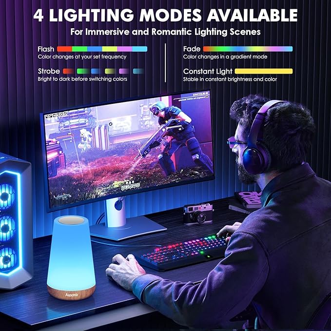 LED Night Light Bedside Lamp Touch and Remote Control Dimmable Tabletop 13 RGB Colors Changing 5 Brightness Adjustable Rechargeable Portable Lamp for Baby Kids Nursery Bedroom Bathroom Outdoor Camping