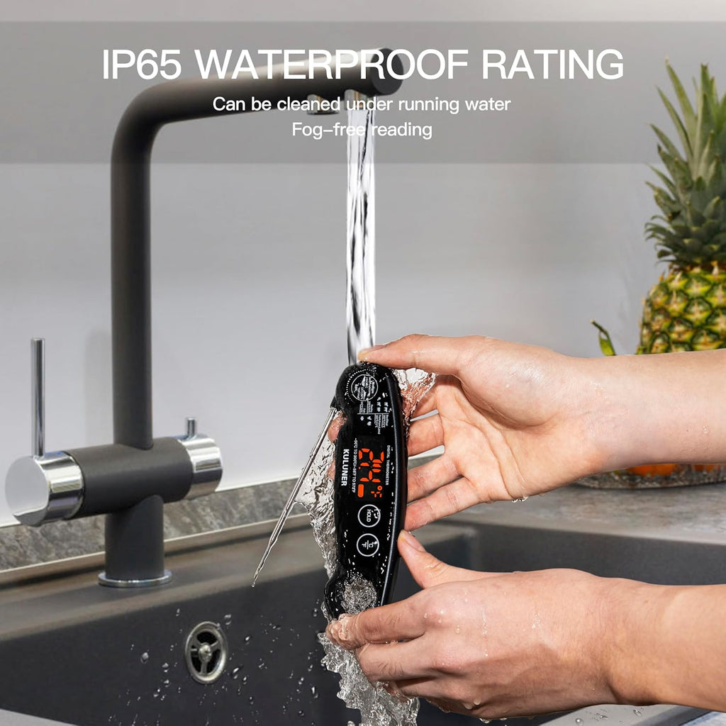 1-Second Rapid and Accurate Meat Thermometer - Waterproof Multifunctional Kitchen Food Thermometer, Ideal for Frying, Smoking, Grilling and More (Black)