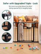 Babelio 29-43" Magnetic Baby Gate for Stairs,Doorways House,Kitchen,30" Tall Pet Barrier with Baffles,Pressure Mounted & Dual-Lock Design Safety for Kids Toddler,Auto-Close/Hold-Open,Black