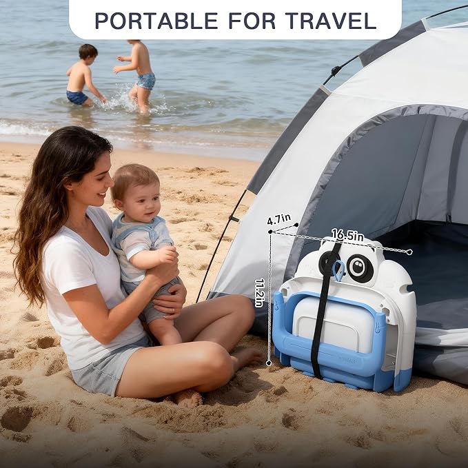 Collapsible Baby Bathtub for Newborn to Toddler (0-24 Months), Portable Baby Bath Tub for Travel, Newborn Bathtub with Soft and Supportive Cushion (Panda-Blue)