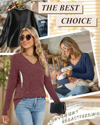 3 Pack Women's Maternity Nursing Tops, V Neck Breastfeeding Sweaters Long Sleeve Hidden Zipper Shirts