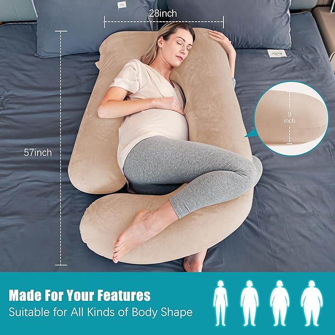 Cute Castle Pregnancy Pillows, Soft U-Shape Maternity Pillow with Removable Cover - Full Body Pillows for Adults Sleeping - Pregnancy Must Haves - Jumbo 57 Inch - Brown