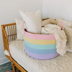 OrganiHaus Cute Basket for Pastel Rainbow Classroom Decor 20x13, Toy Basket Storage for Kids Room, Toy Bins for Kids Organizer, Large Blanket Basket Living Room, Rainbow Storage Bins, Nursery Hamper