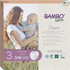 Bambo Nature Hypoallergenic Dream Baby Diapers, Premium Eco-Labeled Sustainable Diapers, Enhanced Leakage Protection, Totally Chlorine-free, Skin Friendly, and Super Absorbent - Size 3 (348 Count)