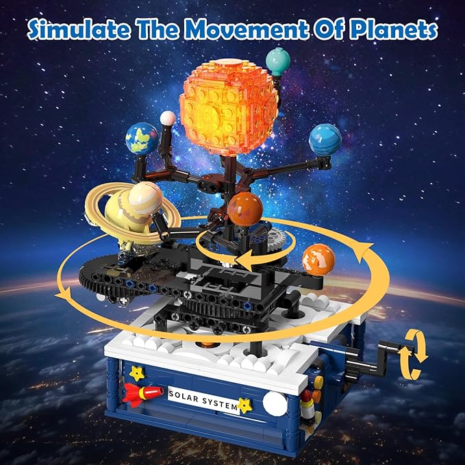 Solar System Building Sets with Light - Rotatable Space Exploration Building Toys with 9 Planets & Rocket Sets Science Astronomy Educational Gifts for Boys Girls Age 6+ Years Old Kids(775 PCS)