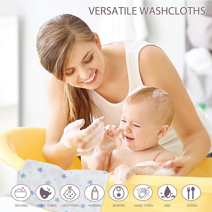 Baby Washcloths 4 Pack 100% Cotton Soft and Absorbent Terry Wash Cloths Wipes for Face Hand Body Burp Rag for Sensitive Skin Newborns Infants Toddlers 10" x 10"