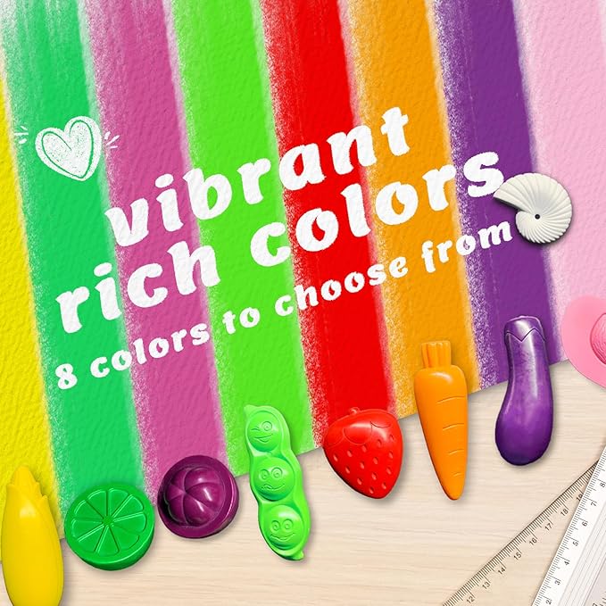 R&DLanci Toddler Crayons 8 Count, Non Toxic Washable Crayons for Toddlers, Unbreakable Easy-Grip Vegetable & Fruit Shaped Crayon for Little Hands, Toddler Coloring Art Christmas Gift