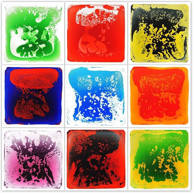 LONGKING 9 Pack 12" X 12" Sensory Tiles for Activity Play Centers for Children, Sensory Floor Tiles, Liquid Floor Tiles, Autism Sensory Poducts