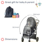 Stroller Sun Shade - Universal UV Protection Cover for Strollers Sunshade with See Through, Clip-On Sun Blocker, Sun Shield for Baby, Breathable Adjustable Fit, Full Coverage, L Black