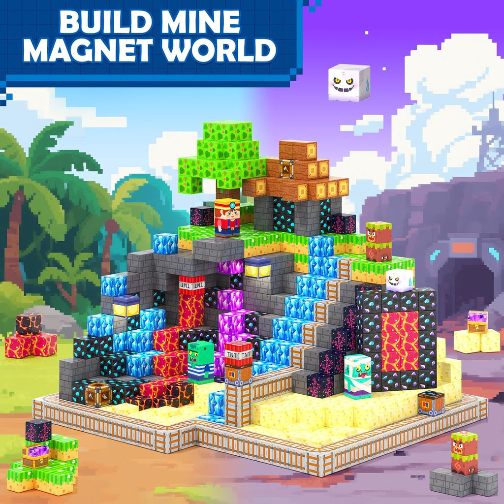 Magnetic Blocks, Build Mine Magnet World Set for Kids Ages 4-8, Magnetic Tiles Toddler Outdoor Toy STEM Construction Building Blocks Sensory Toys for Boys & Girls Ages 3+ Kids Games